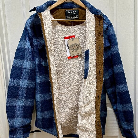 Jachs New York Men's Wool Blend Jacket Size M Blue Plaid Sherpa Lined Ragged NEW - Picture 12 of 14